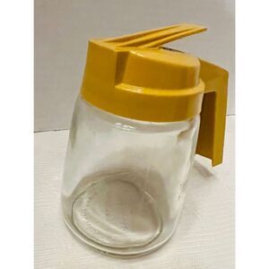 Syrup Dispenser Federal Housewares Glass Mustard Yellow Plastic Handle Vintage.